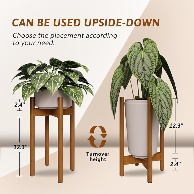 Adjustable Plant Stand Indoor, Bamboo Plant Holder 8 to 12 Inches, Small Tall Planter Stand for Indoor Plants, Single Floor Plant Stand for Living Room Balcony Bedroom, Light Brown