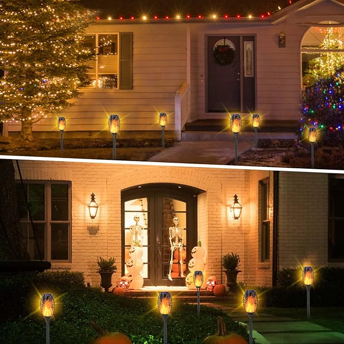 EOYIZW 8 Pack Solar Torch Light with Flickering Flame, 12 LEDs Solar Lights Outdoor, IP65 Waterproof Solar Tiki Torches for Outside Landscape Decoration Outdoor Lights for Garden Yard Patio