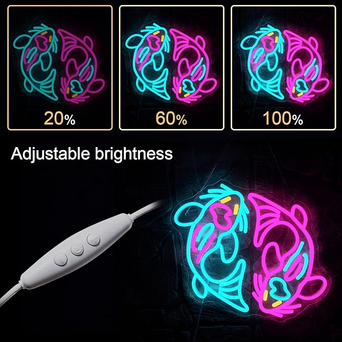 WLHOPE Koi Fish Neon Sign for Wall Decor Koi Carp Neon Light Fish Neon Signs Dimmable Neon Lights Blue Pink Fish LED Light Up Sign for Bedroom Bar Restaurant Office Fishroom Koi Pond