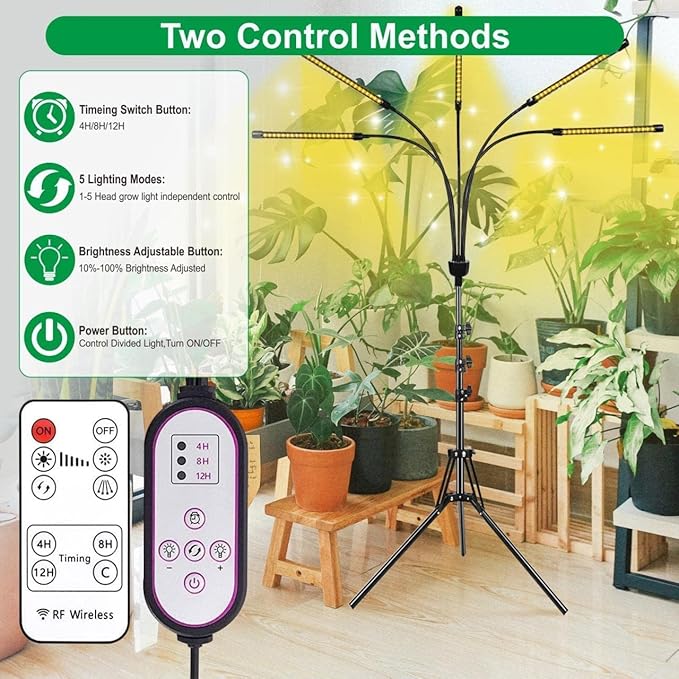 KEELIXIN 5-Head Adjustable LED Lights, Full Spectrum Grow Lamp with Timer, Warm White Light for Indoor Plants