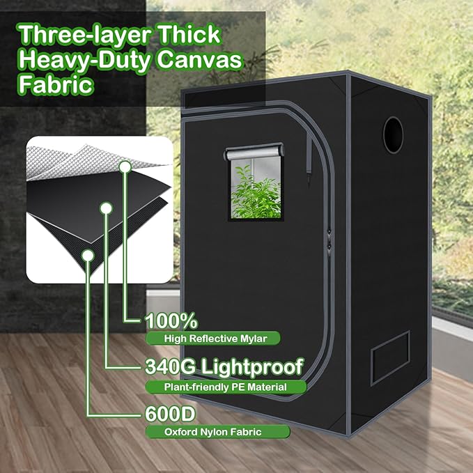 Grow Tent 60"x60"x78" Growing Tents for Indoor Plant 600D Mylar Hydroponic High Reflective Grow Tent for Plant Fruit Flower Veg Growing 5x5