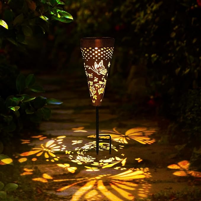 DIBIEECN 6 Pack Butterfly Solar Pathway Lights Outdoor,Metal Garden Decorations Outdoor Lights with Patterns and Warm Light,Waterproof Landscape Lighting for Path Patio Backyard Walkway Yard