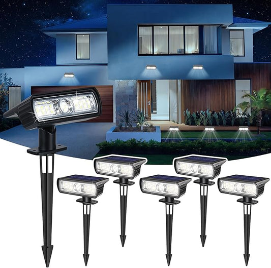 Toodour Solar Spot Light Outdoor, 6 Pack Solar Lights Outdoor with 2 Modes, Waterproof Solar Powered Flood Lights Landscape Lighting for Yard Garden Home Pathway Walkway Outdoor Decor - Cool White