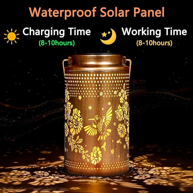 Hummingbird Solar Lanterns Outdoor Waterproof, Metal Hanging Lights Decorations for Garden Yard Lawn Patio, Unique Hummingbird Gifts for Women Mom Grandma Sister for Mother'Day Christmas