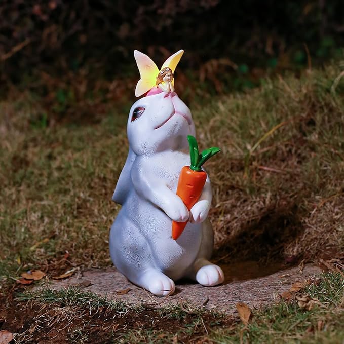 Bunny Rabbit Decor, Bunny Rabbit Statue, Solar Garden Statue for Outside, Solar Garden Yard Patio Decor, Outdoor Statue for Garden, Outdoor Decor, Gardening Gift for Women, Easter Decorations