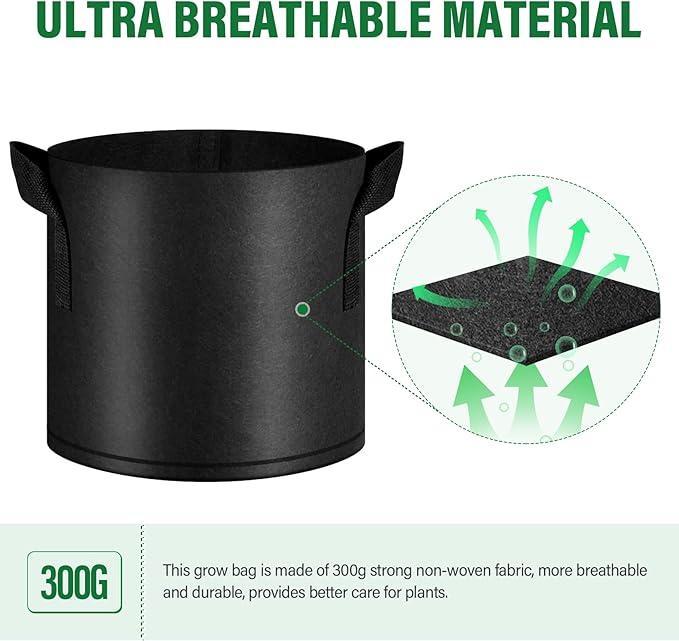 12 Pack Grow Bags 5 Gallon, 300G Heavy Duty Thickened Non-Woven Plant Bag Plant Fabric Pots with Handles Planting Bags, Pot for Plants