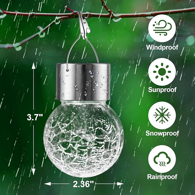 Solar Outdoor Lights Decorative 12 Pack, Hanging Solar Garden Lights Waterproof, Solar Powered Globe Lantern Cracked Glass Ball Lights for Yard Patio Fence Tree Umbrella Holiday Decoration,Warm White