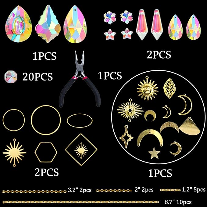 ilclviz DIY Suncatcher Making Kits for Adults 200PCS DIY Crystal Suncatcher Kit Sun Catchers Prism Supplies, DIY Gifts for Mom(Gold)