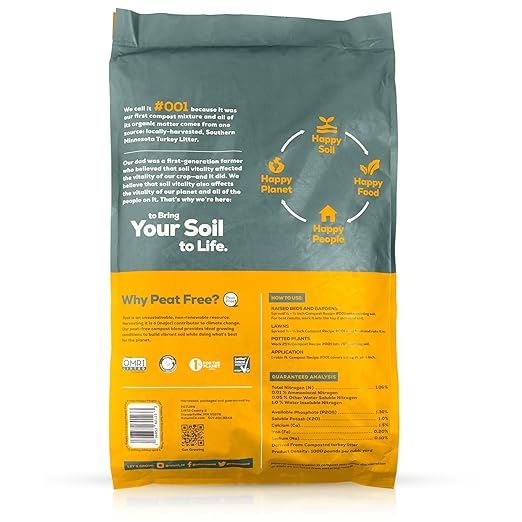 Return Organic Compost #001, Fertilizer for Indoor & Outdoor Garden Soil Beds, Plants & Vegetables, Potting Soil, Raised Beds, Lawns - Improves Soil Structure, Peat Free, OMRI Listed (32-35 Pound Bag)