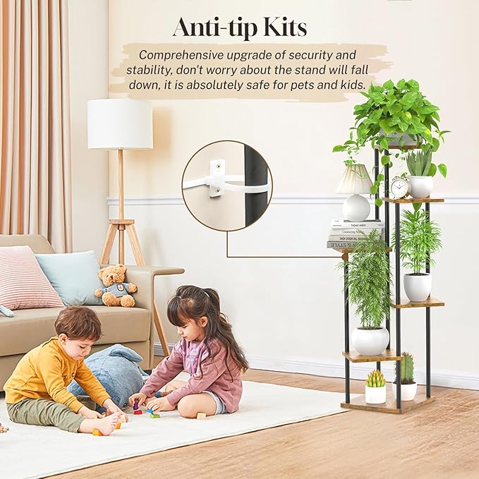 6 Tier Plant Stand Indoor Outdoor, Tall Corner Wood Metal Plant Shelf Holder Clearance, Large Multiple Flower Pot Rack for Patio Orchid Office Porch Living Room Bedroom Garden Balcony, Black