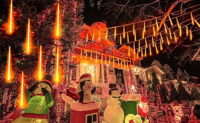 Meteor Shower Christmas Lights - Orange 10 Tube 540 LED 20 Inch Icicle Lights for Halloween Outdoor Tree Patio Garden Roof Eaves Decor
