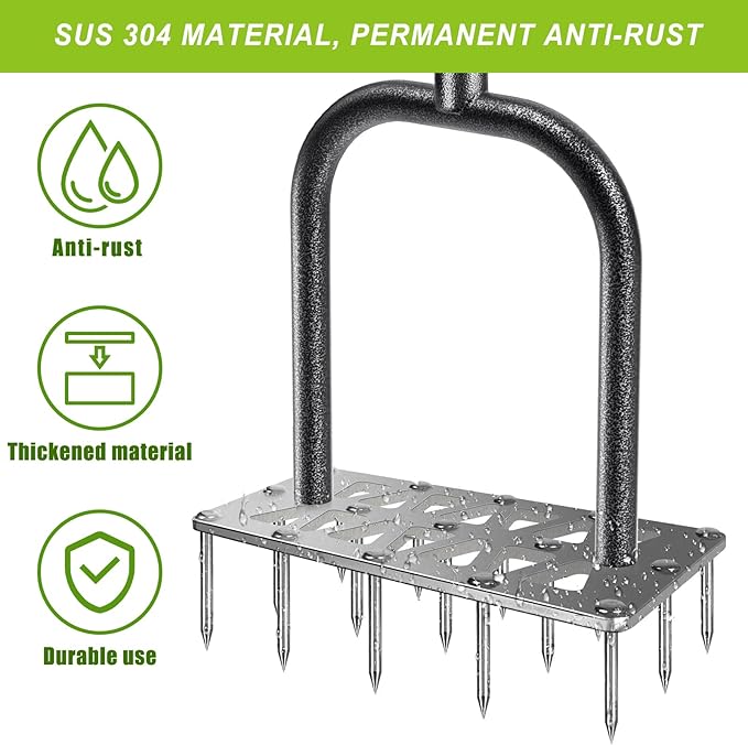 Dolibest Lawn Aerator Spike, Manual Lawn Aerator Tool with 15 Stainless Steel Spikes, Spike Lawn Air Aerator with Non-Slip Grip Handle, Grass Aerator Tool for Loosening Soil and Improving Lawn Health