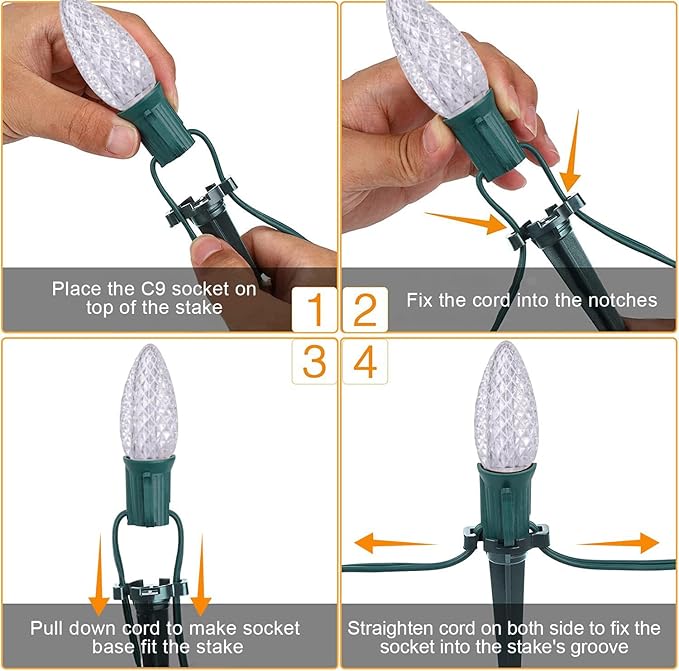 C9 Christmas Pathway Lights with Stakes,Cold White,30 Ft 20 Strawberry LED Bulbs,Connectable Shatterproof Outdoor Lights Marker for Xmas Yard Garden Path Lawn Walkway Sidewalk