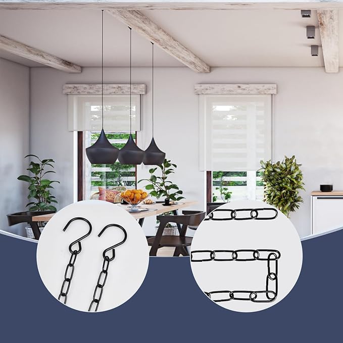 6 Pack Black Hanging Chain with Hooks, 36 Inch Universal Heavy Duty Chain for Hanging Plants, Shop Lights, Baskets, and Decorations for Indoor & Outdoor Use