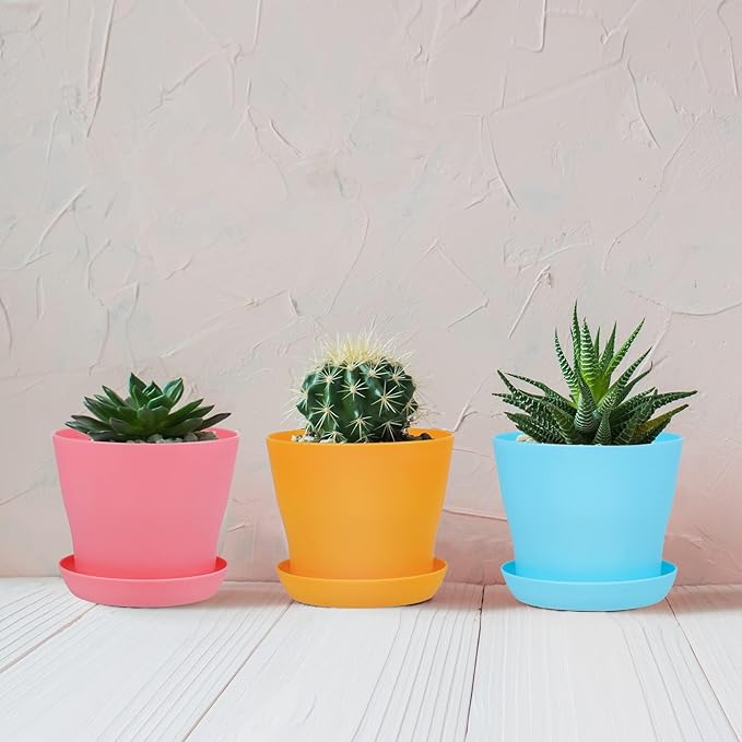 36 Pack 4 Inch Plastic Plant Pots with Saucers Colorful Flower Plant Container Seed Starting Pots Thickened Seedlings Nursery Pots for Home Garden Indoor Outdoor Flowers, 9 Colors