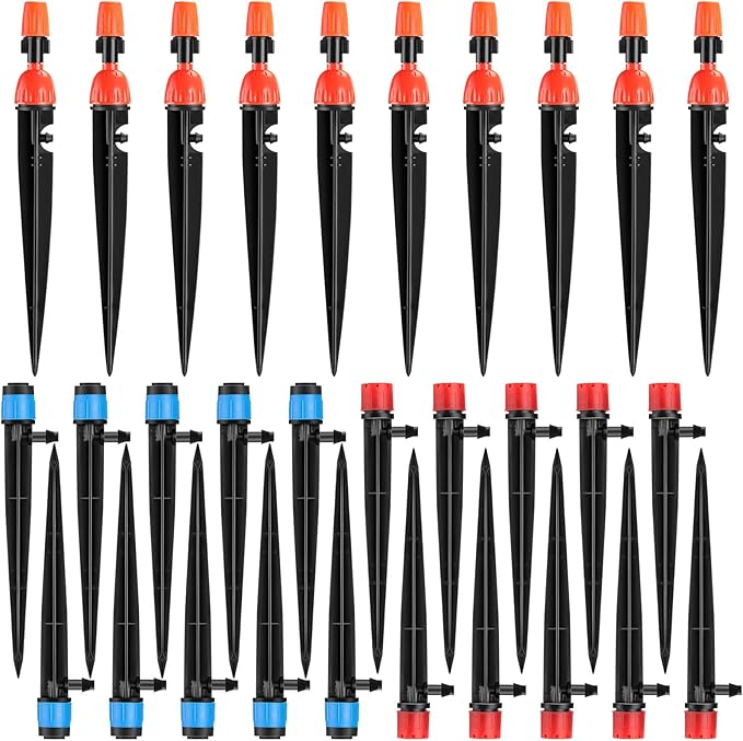 40 Pcs Garden Drip Irrigation Kit for 1/4" Drip Irrigation Tubing 360 Degree Adjustable Drip Irrigation Emitters Agricultural Drip Emitters Drip Irrigation Parts for (4-7mm) Watering Fit