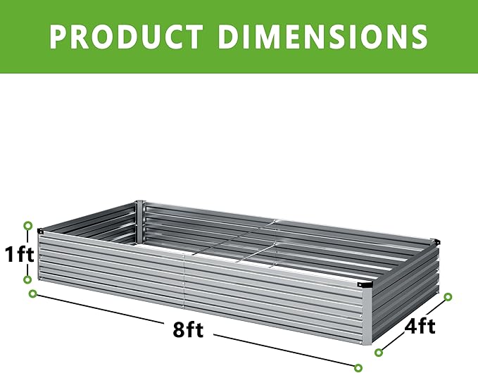 2PCS 8x4x1FT Galvanized Raised Garden Bed Kit,Vegetable Boxes-Rectangle Metal Flower Box,Large Planter Raised Beds Outdoor Garden for Planting,Fruit,Herb-Sliver