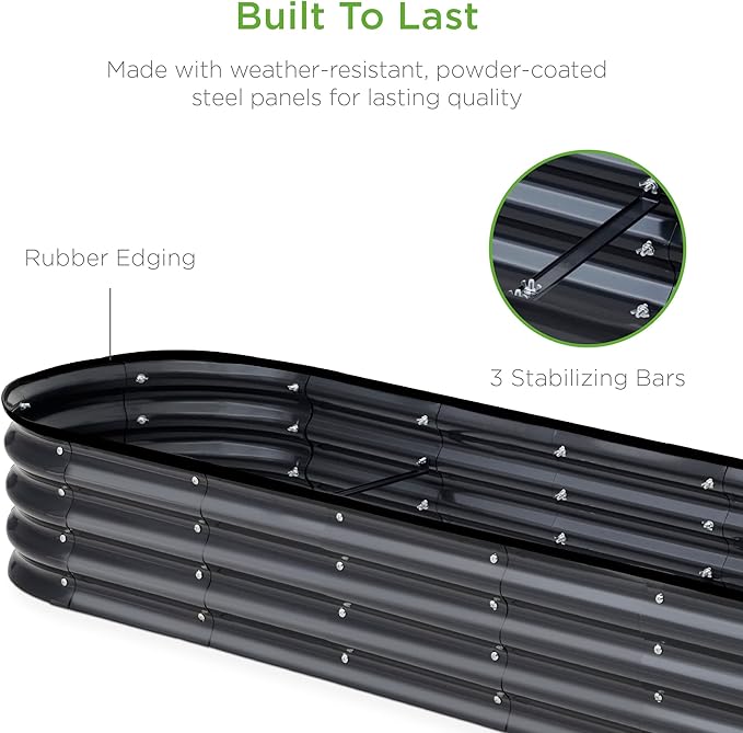 Best Choice Products 8x2x1ft Outdoor Metal Raised Garden Bed, Oval Deep Root Planter Box for Vegetables, Flowers, Herbs, and Succulents w/ 108 Gallon Capacity - Charcoal