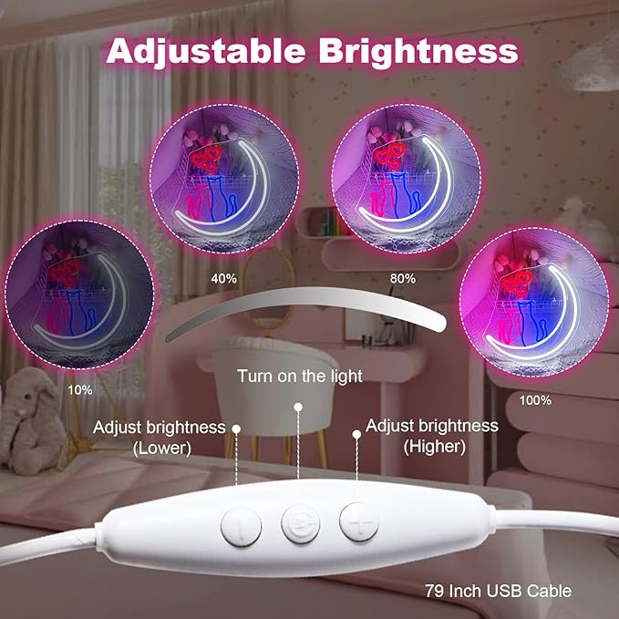 Two Cats on Moon Neon Sign,Cute Couple Kittys Neon Lights for Wall Decor,Kawaii Animal 3D LED Neon,USB Light Up Signs for Girls Bedroom Bar Home Party Valentine's Day Cat Lovers Weddings