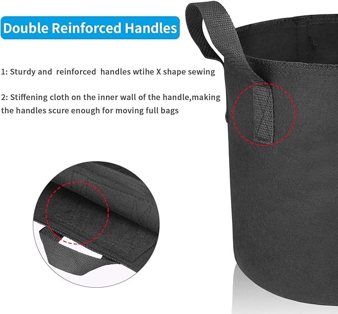 12 Packs 20 Gallon Grow Bags, Heavy Duty 300G Thickened Nonwoven Fabric Plant Pots with Handle