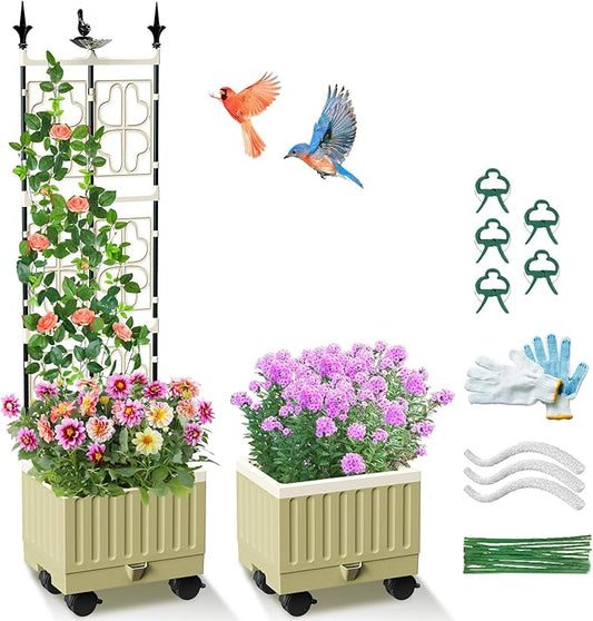 Tomato Planter Box with Trellis, 62" Self Watering Planter Trellis for Climbing Plants Outdoor, Raised Garden Bed for Garden Vegetables Flowers Herbs Indoor Outdoor