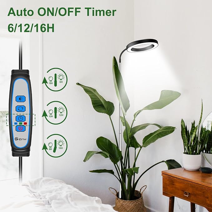 wolezek Grow Lights for Indoor Plants Full Spectrum, 80 LEDs 3 Colors Grow Light, 65in Large Plant Lights for Indoor Growing with 360°Gooseneck, 6/12/16H Timer, 5 Brightness, Height Adjustable, Black