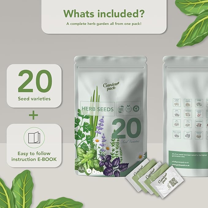 Garden Pack 20 Herb Seeds Variety Pack - 14,000 Non GMO Herb Seeds for Planting - Garden Seeds for Your Own Herb Garden