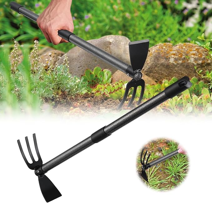 Garden Hoe and Cultivator, Heavy Duty Hand Hoe with Tiller with 31” Long Handle, Cultivator Hoe Garden Tools Durable Cultivator Hoe Rake Fork for Gardening Weeding Planting Loosening Soil