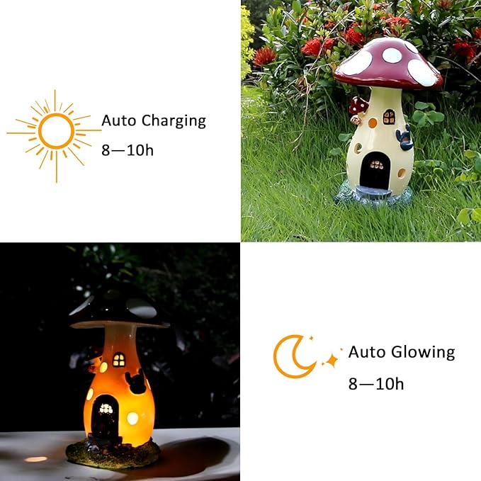Fairy Houses for Outside - Solar Light Garden Decor, Solar Garden Decor, Waterproof Yard Mushroom Ornaments for Patio Lawn, Christmas, Birthdays, Unique Gift Ideas for Gardening Mom & Grandma