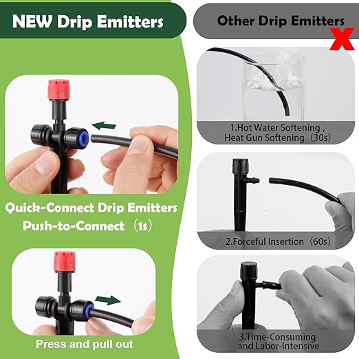 12PCS Adjustable Drip Irrigation Emitters(8-Hole) Kit-Quick Connect for 1/4" Tubing,Dual Adjustment System-Easy to Install Drippers for Precise Garden Watering of Vegetables,Shrubs&Flowers