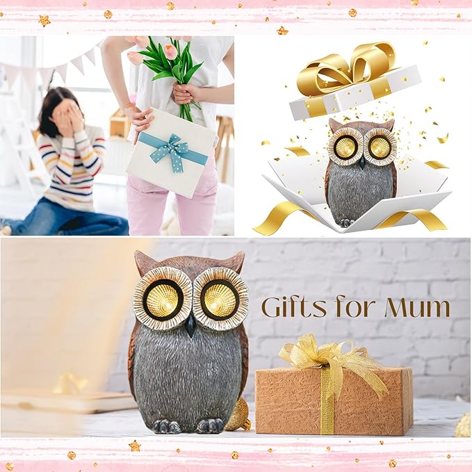 DKJOCKY Owl Gifts for Women, Solar Owl Decorations for Yard, Garden Oranments Outdoor Gardening Gifts for Birthday Christmas for Women Mom Grandma Wife