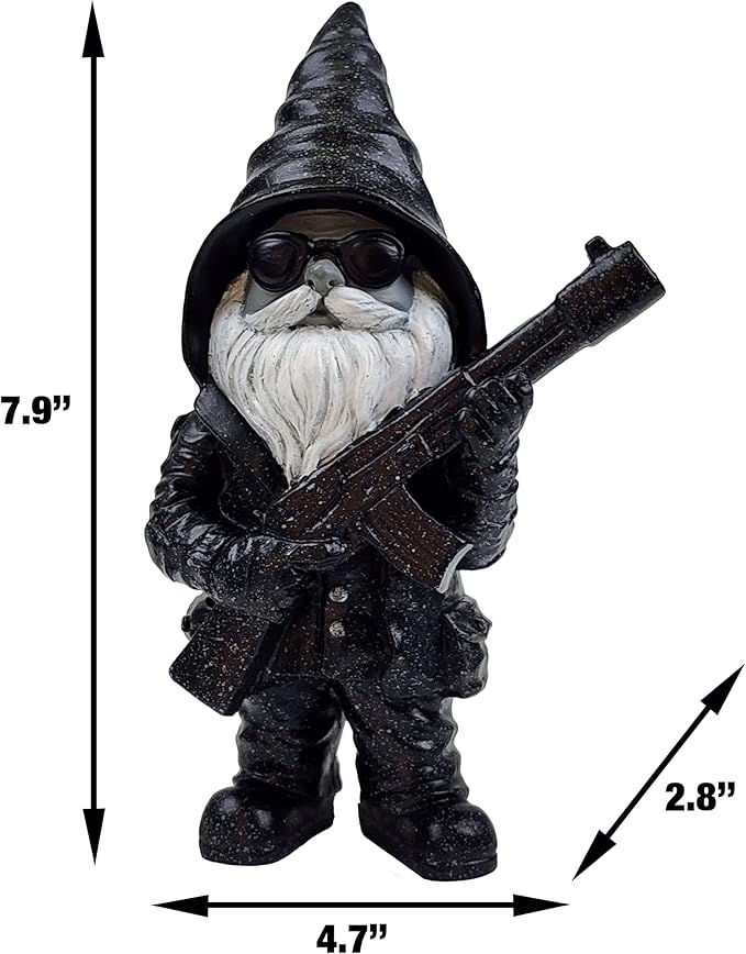 Better Office Products Garden Gnome Statue, 8" Height, Handcrafted Waterproof, UV-Resistant Polyresin Lawn Patio Porch Ornament Decoration (Stone Cold Hitman)