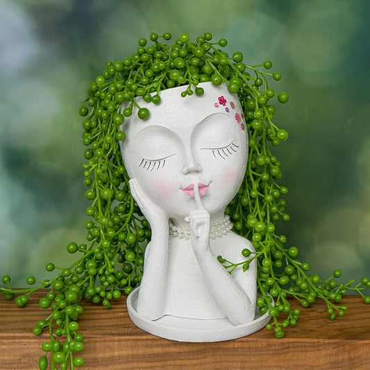 Face Planter Pot Head Planters, Lady Heads Flowerpot, Cute Girl Faces Plant Pot, Quiet Women Succulent Pots for Indoor Outdoor Plants, Modern Vase with Drainage