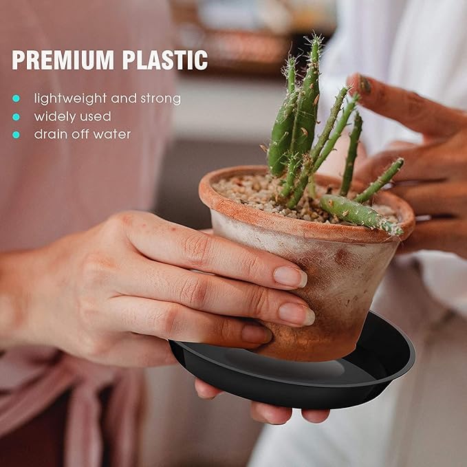 6 Pack Plant Saucer 4 6 8 10 12 14 16 18 20 22 Inch Plastic Plant Tray, Sturdy and Durable Flower Pot Container Accessories Plant Pot Saucers for Indoor and Outdoor (4 Inch, Black)