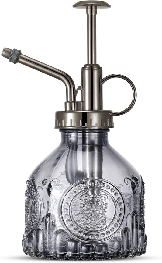 Glass Plant Mister Spray Bottle, Vintage Plant Spritzer, Succulent Spray Bottle with Top Pump, Small Plant Sprayer Mister Glass Watering Can for Indoor Outdoor House Plant - Grey