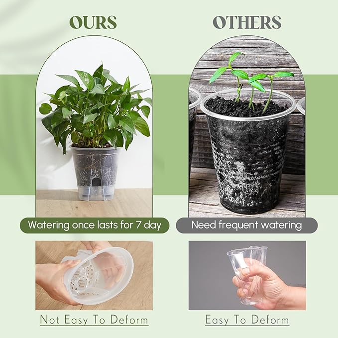9 Pcs Clear Self Watering Pots 5/6 /7 Inch Self Watering Planters with Deep Reservoir and High Drainage Holes for Indoor Outdoor Plants and Flowers