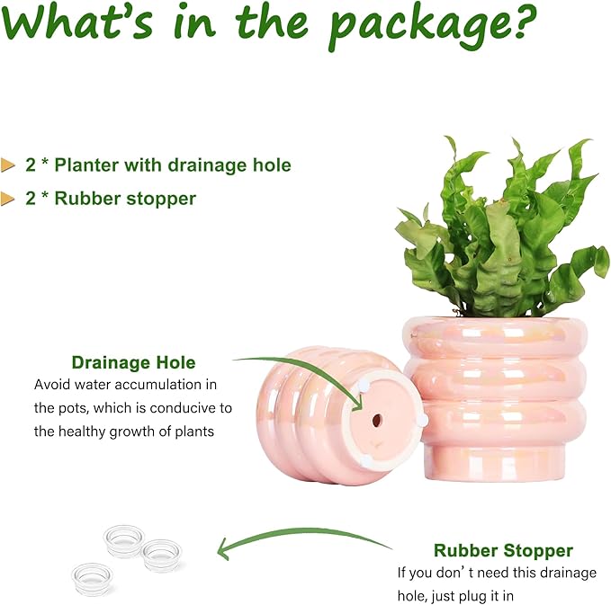 5.7 Inch +4.1 inch 2 pcs Ceramic Plant Pots for Indoor Plants, Rainbow Pearl Glaze Planter with Planters for Plants with Drainage Hole, Orchid Pots, Succulent Pot, Flower Pot (Pink)