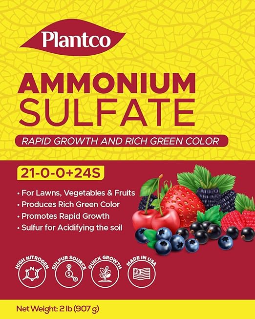 Ammonium Sulfate 21-0-0 Fertilizer with Nitrogen and Sulfur | Lowers pH in Alkaline Soil | Ideal for Lawns, Hydrangeas, Azaleas, Blueberries and Acid-Loving Plants | Made in USA | 2 lb Bag