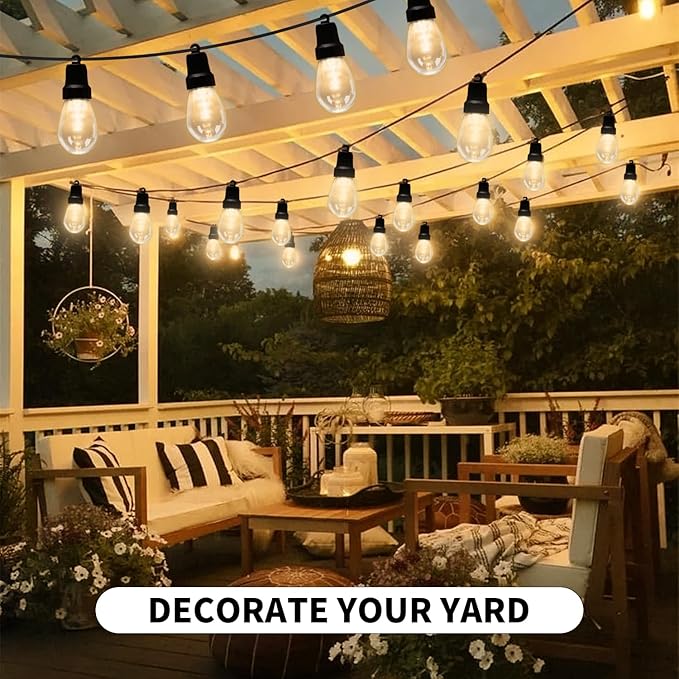 Outdoor String Lights 27FT, Outdoor Lights for Patio with 10 Dimmable RGBW LED Bulbs, IP66 Waterproof Shatterproof, with APP Control & Remote, 24V Adapter Color Change,for Backyard Decor