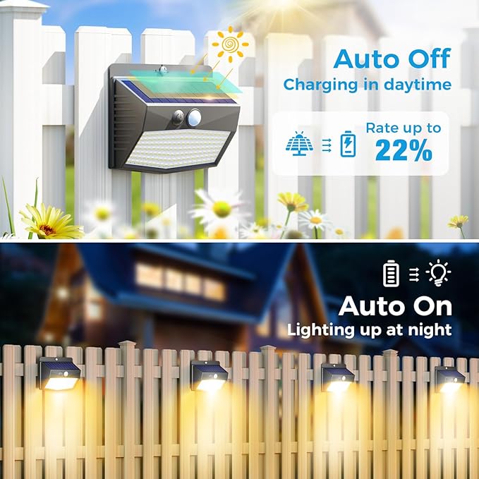 Solar Motion Sensor Lights Outdoor [ 12 Packs/138 LED ] Solar Fence Lights with 3 Lighting Modes, Solar Powered Security Lights Waterproof for Outside Yard Garden Backyard Deck Step Garage,Warm White