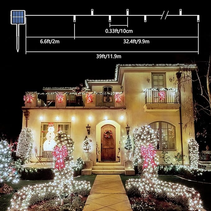 Voolex 4-Pack Solar Christmas String Lights Outdoor - 100LED 33FT Solar Powered LED String Light Waterproof with 8 Modes for Garden, Fence, Holiday, Party, Balcony, Xmas Decorations Cold White