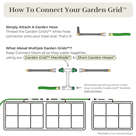 Garden Grid Connection Manifold | Connect Neighboring Garden Grids or Just 1 and/or Daisy-Chain from Manifold to Manifold with Garden Hoses to Connect Many Garden Grids | 8” Height