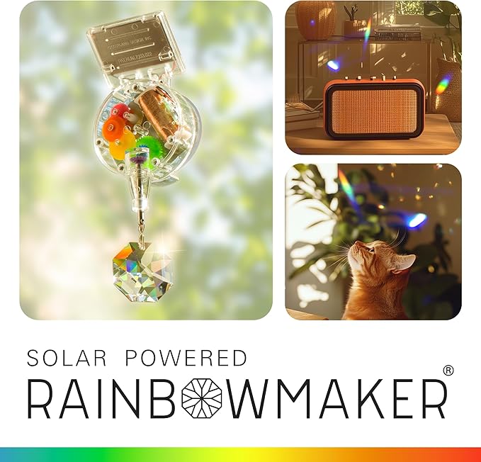 Kikkerland Solar Powered Rainbow Maker – Prism Suncatcher, Fun Home Window Decor – Unique Gift for Christmas & Birthdays – Single Crystal
