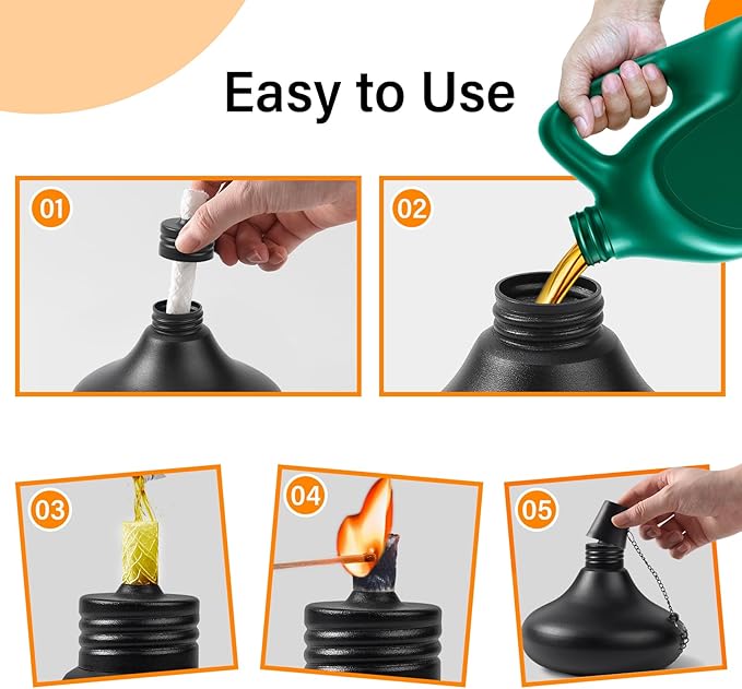 Upgraded Tabletop Torches Set of 6, 24oz Citronella Candles for Outdoor, Metal Table Top Torches for Outside, Refillable Torch Lanterns for Patio, Yard, Deck, Garden, Party