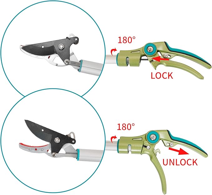 GARTOL Pruner for Garden, Cut Upto 1/2 Inch & Hold Pole Pruner, Lightweight Fruit Picker with 180 Degree Rotating Handle, Long Reach Tree Branch Cutter with Aluminum Pole, 4.2 FT, Silver