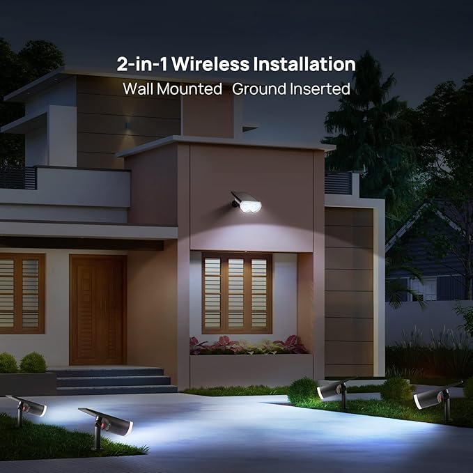 Consciot 16 LEDs IP67 Waterproof Outdoor Solar Spot Lights, Auto On/Off Adjustable for Garden Yard Pathway, 2-in-1 Wall Lights (Cool White, 2 Pack)