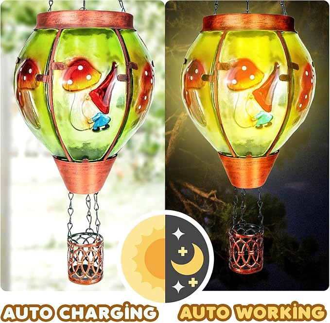 Solar Hot Air Balloon Lantern with Flame， Outdoor Solar Lanterns for Outside Garden Yard Farmhouse Patio Pathway Decoration, Gifts for Women Grandma Mom - Style A