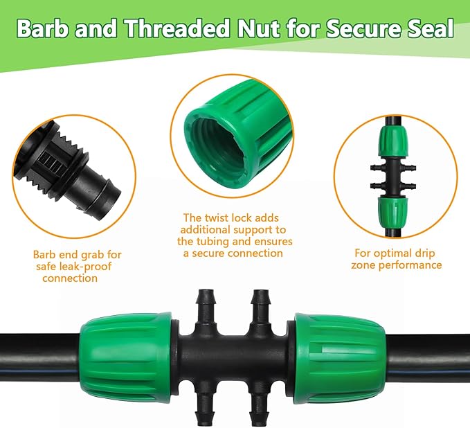 12 Pack 1/2 Inch To 1/4 Inch Drip Irrigation Fittings (1/2" ID x 0.65" OD), Drip Line Irrigation Locked Barbed 1/2" To 1/4" Adapter Anti Leak Irrigation System 1/2 Inch To 1/4 Inch Tee