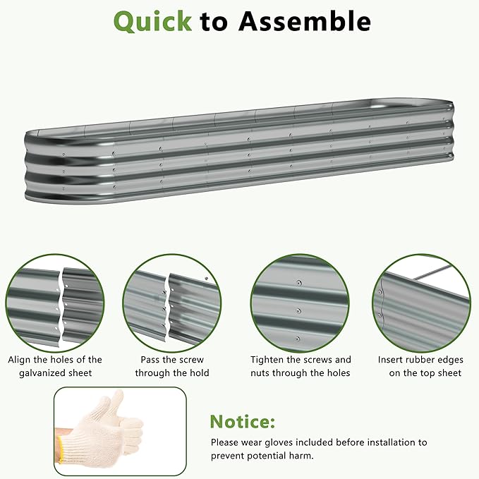 12x2x1ftOval Galvanized Raised Garden Bed,Outdoor Planter Box Metal Patio Kit Planting Bed for Vegetables Flowers and Succulents