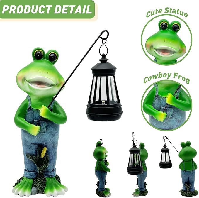 Solar Lantern Garden Statues Decor, Outdoor Frog Figurine Lights for Yard Patio Decoration - Unique Christmas Housewarming Gift for Grandma Wowen Mom